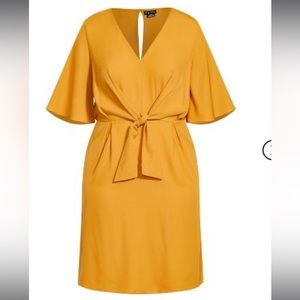City Chic Knot Front dress in gold